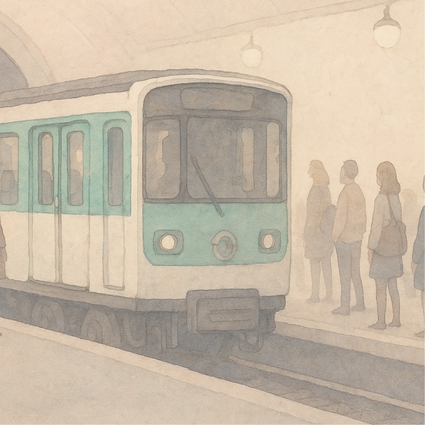 illustration d'une file de personne attendant le métro