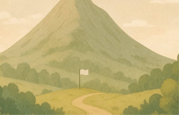 illustration d'une montagne sans col, avec un paysage verdoyant