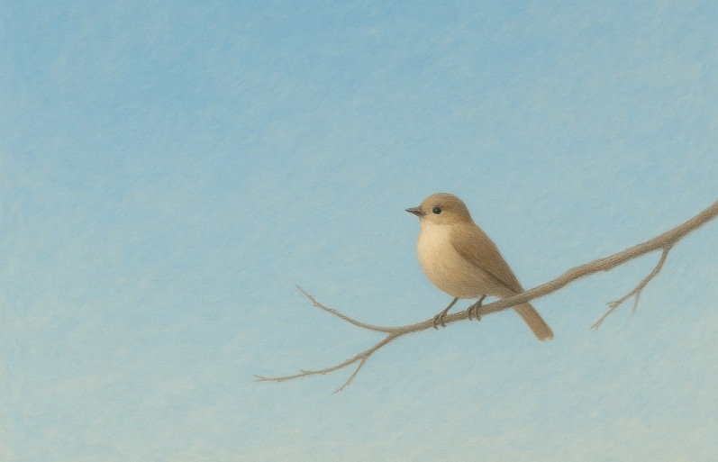 illustration d'un oiseau sur une branche et d'un ciel bleu dégagé